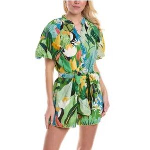 Tropical Green Leaf Print Jumpsuit